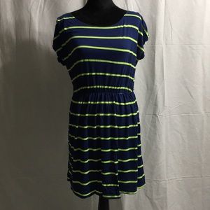 Blue and neon green short sleeve dress